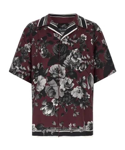 Dolce & Gabbana Bouquet Fiori Short Sleeve Notched Collar Shirt In Pink