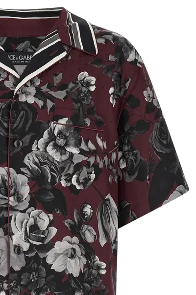 Dolce & Gabbana Bouquet Fiori Short Sleeve Notched Collar Shirt In Pink