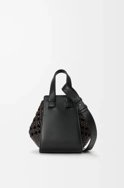 Loewe Compact Hammock Bag In Smooth Calfskin And Woven Nappa Calfskin In Black