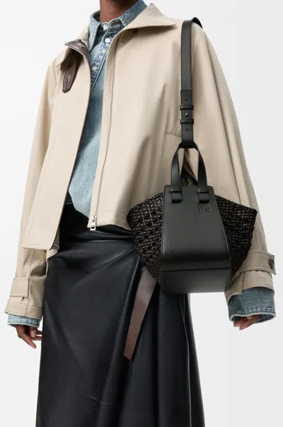 Loewe Compact Hammock Bag In Smooth Calfskin And Woven Nappa Calfskin In Black