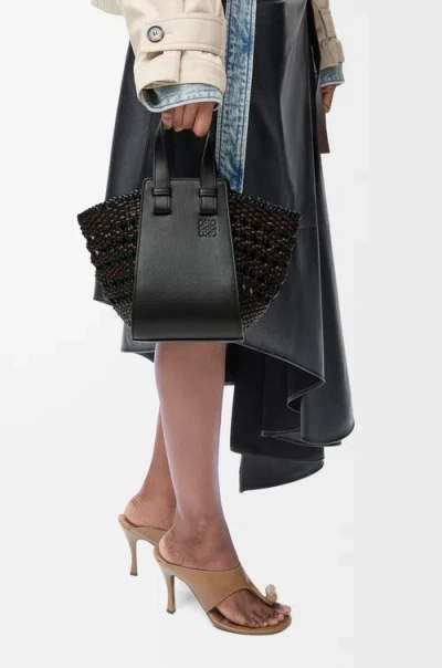Loewe Compact Hammock Bag In Smooth Calfskin And Woven Nappa Calfskin In Black
