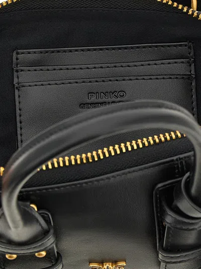 Pinko Bowling Bag Horizontal Black Handbag With Adjustable And Removable Shoulder Strap And Padlock Detail