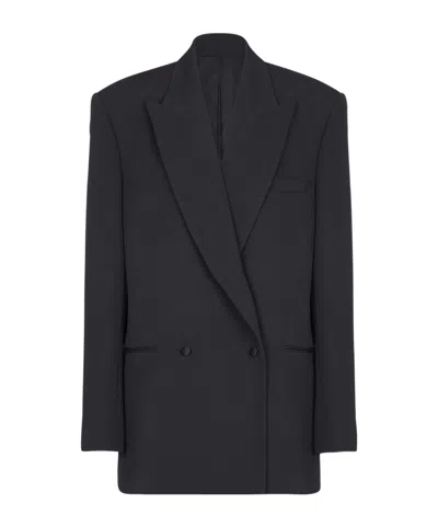Balmain Grain-de-poudre Double-breasted Blazer In Black