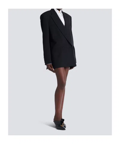 Balmain Grain-de-poudre Double-breasted Blazer In Black