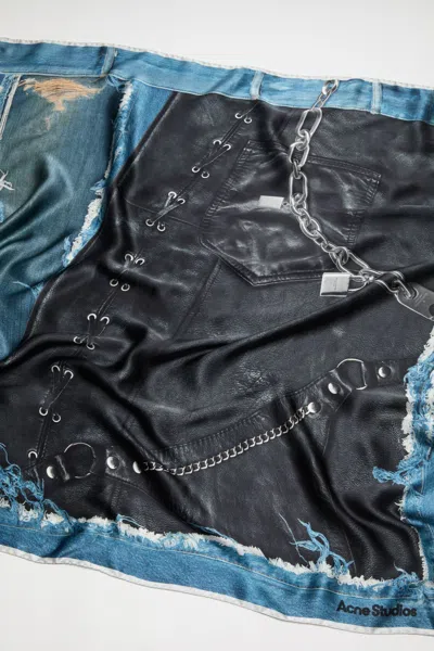 Acne Studios Printed Silk Scarf In Blue