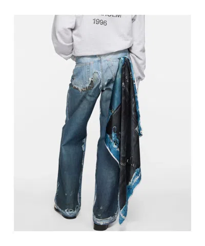 Acne Studios Printed Silk Scarf In Blue