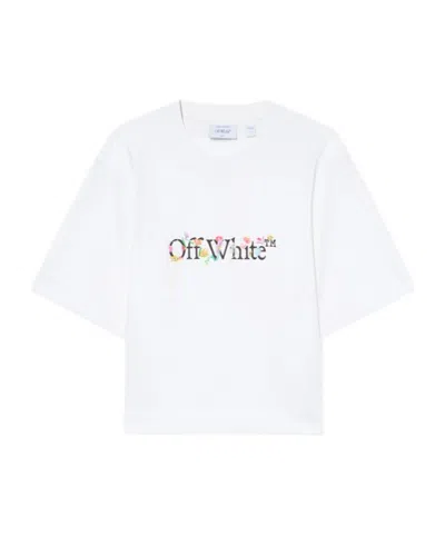 Off-white Floral Graphic Cropped Crew Neck Top In White