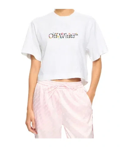 Off-white Floral Graphic Cropped Crew Neck Top In White