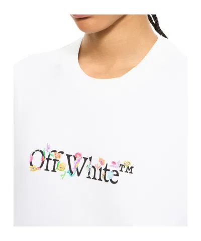 Off-white Floral Graphic Cropped Crew Neck Top In White