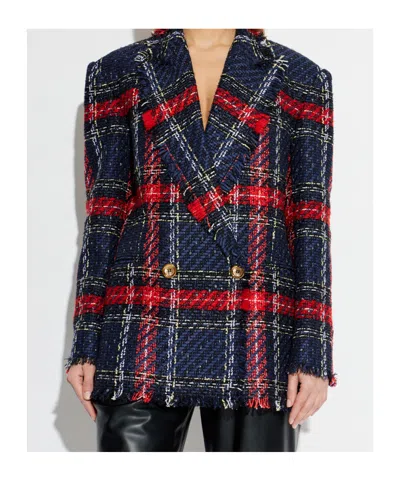 Balmain Fringed Checked Tweed Jacket In Multi