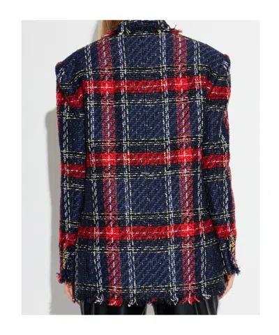 Balmain Fringed Checked Tweed Jacket In Multi