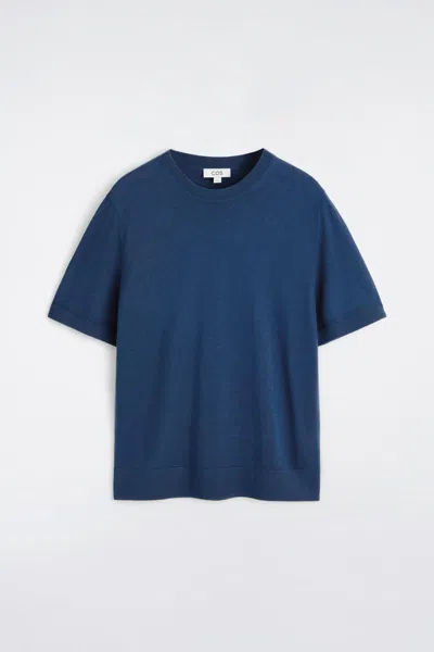 Cos Slim-fit Merino Wool Knitted T-shirt In Dark Blue