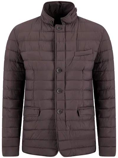 Herno Quilted Buttoned Jacket In Brown