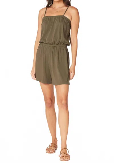 Bobi Cami Strap Romper In Olive In Multi