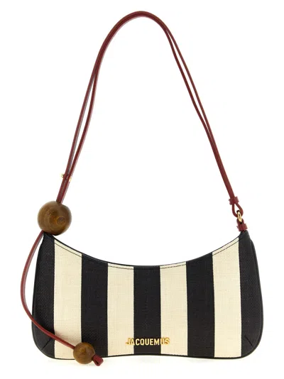 Jacquemus Le Bisou Perle Stripe Woven Raffia Shoulder Bag In Multi