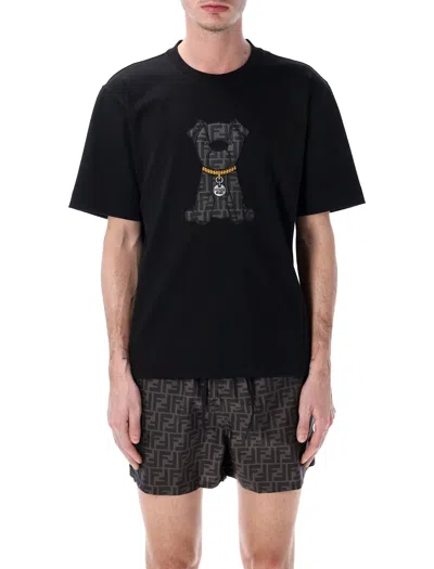 Fendi Cotton T Shirt Short Sleeves Crew Neck Graphic In Black