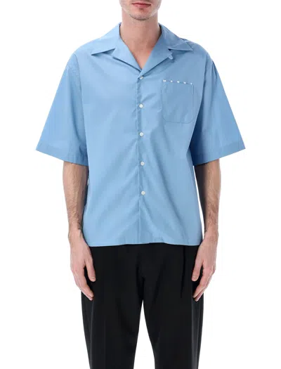 Marni Short-sleeved Shirt With Embroidered-logo In Blue