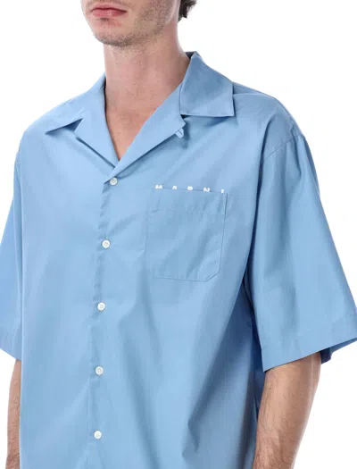 Marni Short-sleeved Shirt With Embroidered-logo In Blue