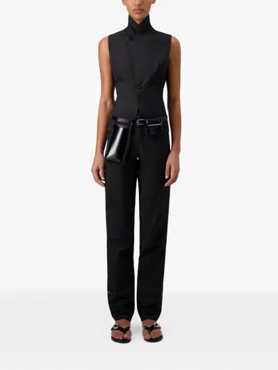 Coperni High Collar Button Knitted Top In Gray