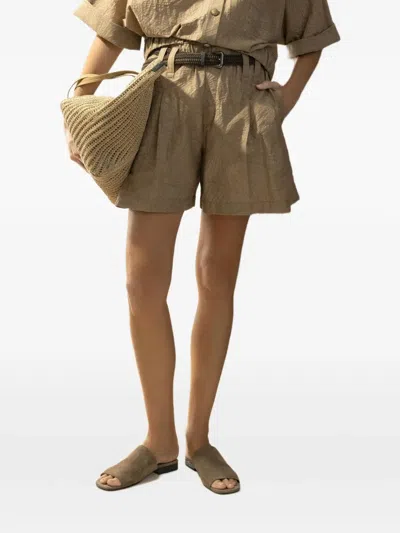 Brunello Cucinelli Baggy Shorts Pleated Front Belt Loops Pockets In Brown