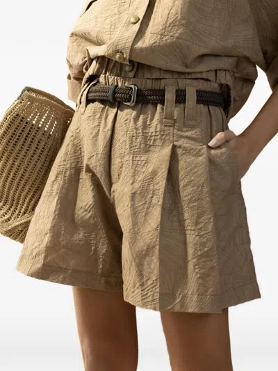 Brunello Cucinelli Baggy Shorts Pleated Front Belt Loops Pockets In Brown