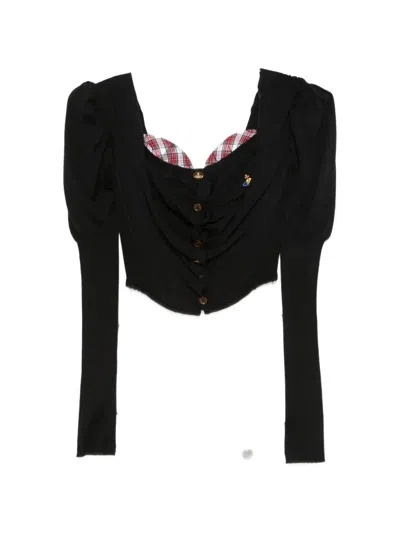 Vivienne Westwood Bea Checked Cotton-trimmed Embroidered Wool And Silk-blend Cardigan In Black