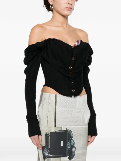 Vivienne Westwood Bea Checked Cotton-trimmed Embroidered Wool And Silk-blend Cardigan In Black