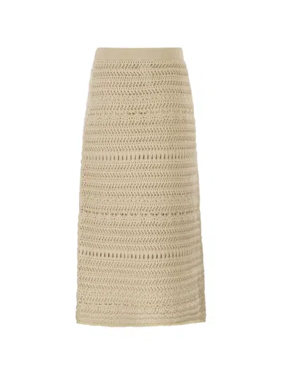 Fabiana Filippi Pencil Skirt In Wool And Cotton With Sequins In Neutral