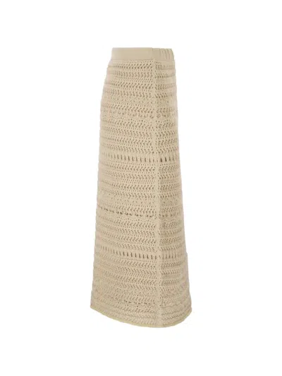 Fabiana Filippi Pencil Skirt In Wool And Cotton With Sequins In Neutral