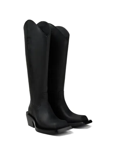 Camperlab Square Toe Leather Boots In Black