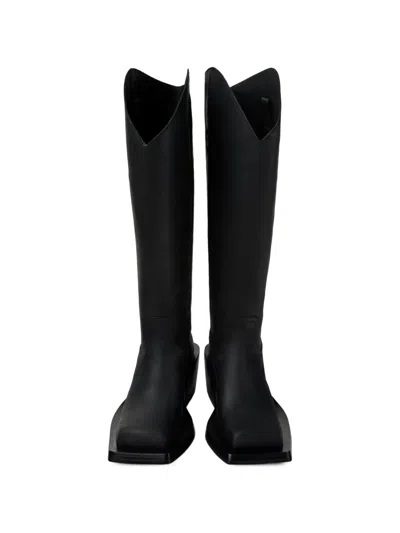 Camperlab Square Toe Leather Boots In Black