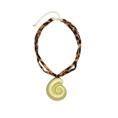 Adornia Plated Shell On Leopard Print Adjustable Necklace In Brown