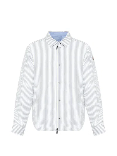 Moncler Cotton Blend Reversible Crescent Down Shirt In Blue