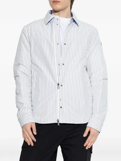 Moncler Cotton Blend Reversible Crescent Down Shirt In Blue