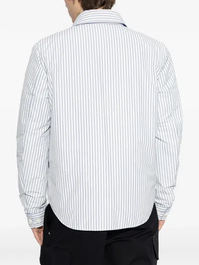 Moncler Cotton Blend Reversible Crescent Down Shirt In Blue