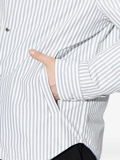 Moncler Cotton Blend Reversible Crescent Down Shirt In Blue