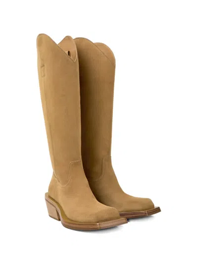 Camperlab Square Toe Suede Boots In Brown