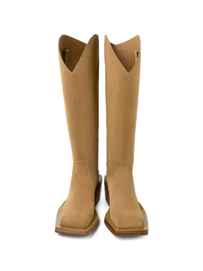 Camperlab Square Toe Suede Boots In Brown