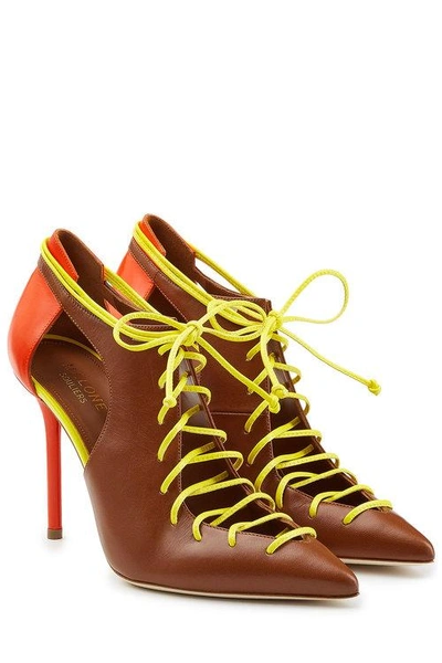 Malone Souliers Leather Lace-up Pumps With Cutouts In Brown
