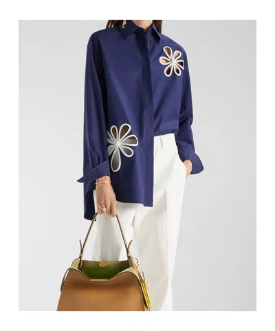 Fendi Poplin Shirt With Cut-out Details In Blue