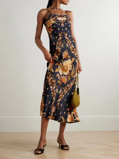 Farm Rio Black Majestic Garden Lenzing Ecovero Viscose Slip Maxi Dress In Multi