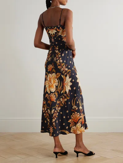 Farm Rio Black Majestic Garden Lenzing Ecovero Viscose Slip Maxi Dress In Multi