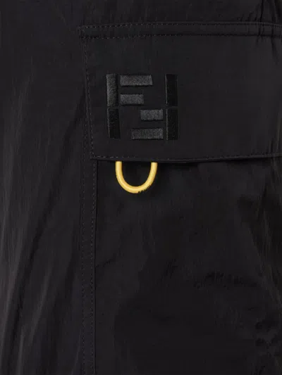 Fendi Straight Trousers Elastic Waistband Cargo Pockets In Black