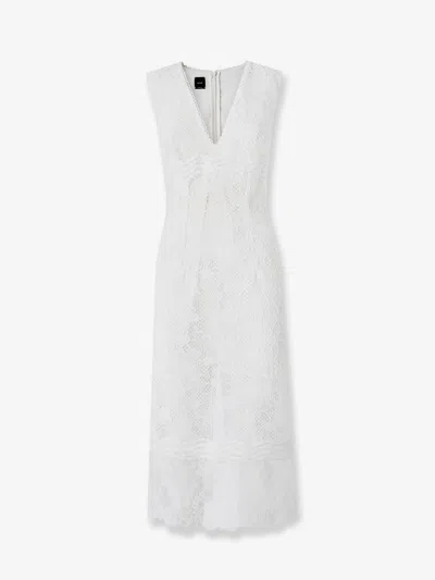 Pinko V Neck Sleeveless Lace Midi Dress In White