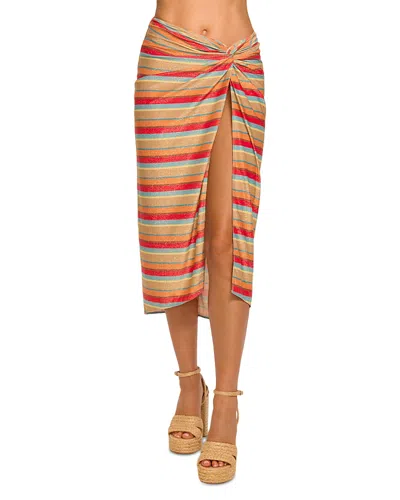 Ramy Brook Metallic Stripe Tie Waist Cover-up Skirt In Multi