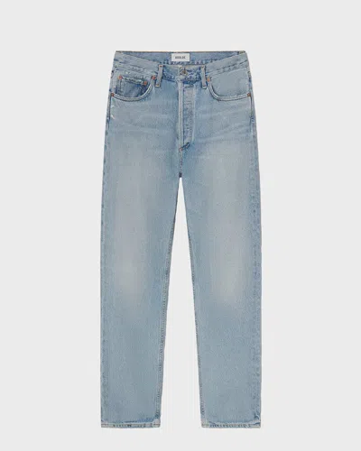 Agolde 90's Pinch Waist Long Frayed High-rise Straight-leg Jeans In Blue