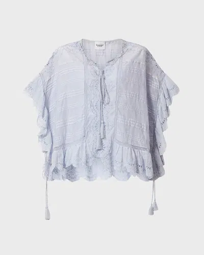 Isabel Marant Étoile Payton Lace-trimmed Embroidered Cotton Blouse In Pink