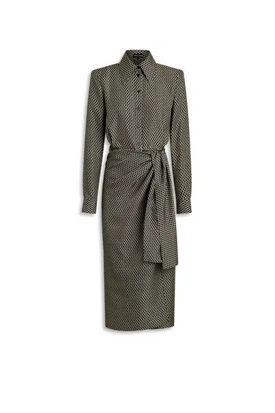 Scanlan Theodore Silk Chain Print Wrap Dress In Gray