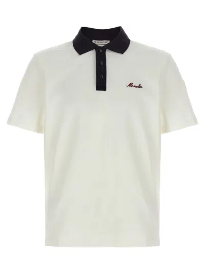 Moncler Embroidered Logo Cotton Pique Polo Shirt Clothing In White