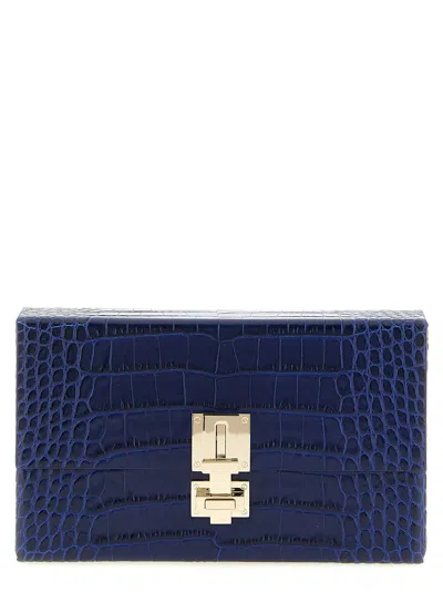Tom Ford Rectangular Clutch Crocodile Texture Gold Hardware In Blue